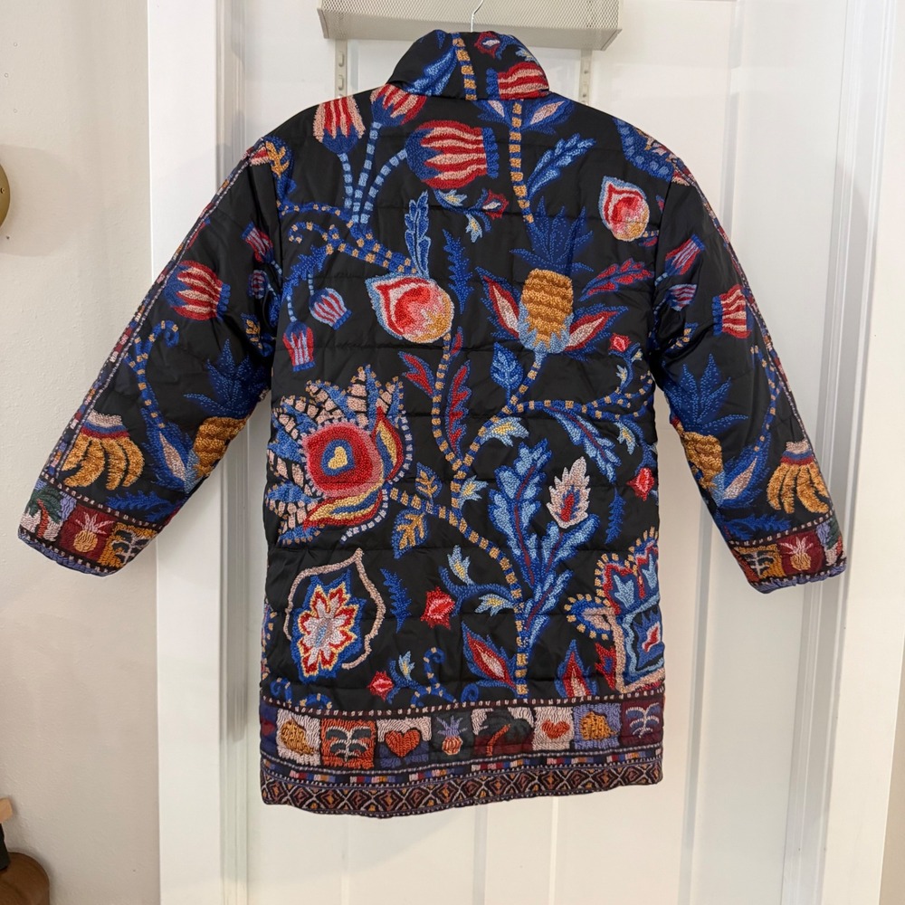 Farm Rio Black Sunset Tapestry Reversible Puffer Kimono Jacket XS BohoMaximalist - Picture 2 of 12